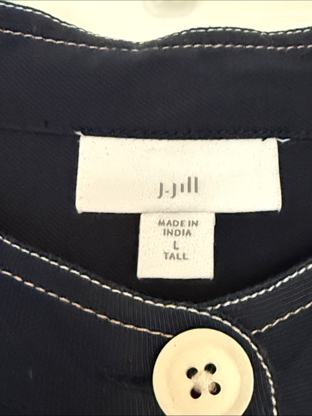 J. Jill Navy Button-Front Casual Dress with White Topstitching - Picture 2 of 3